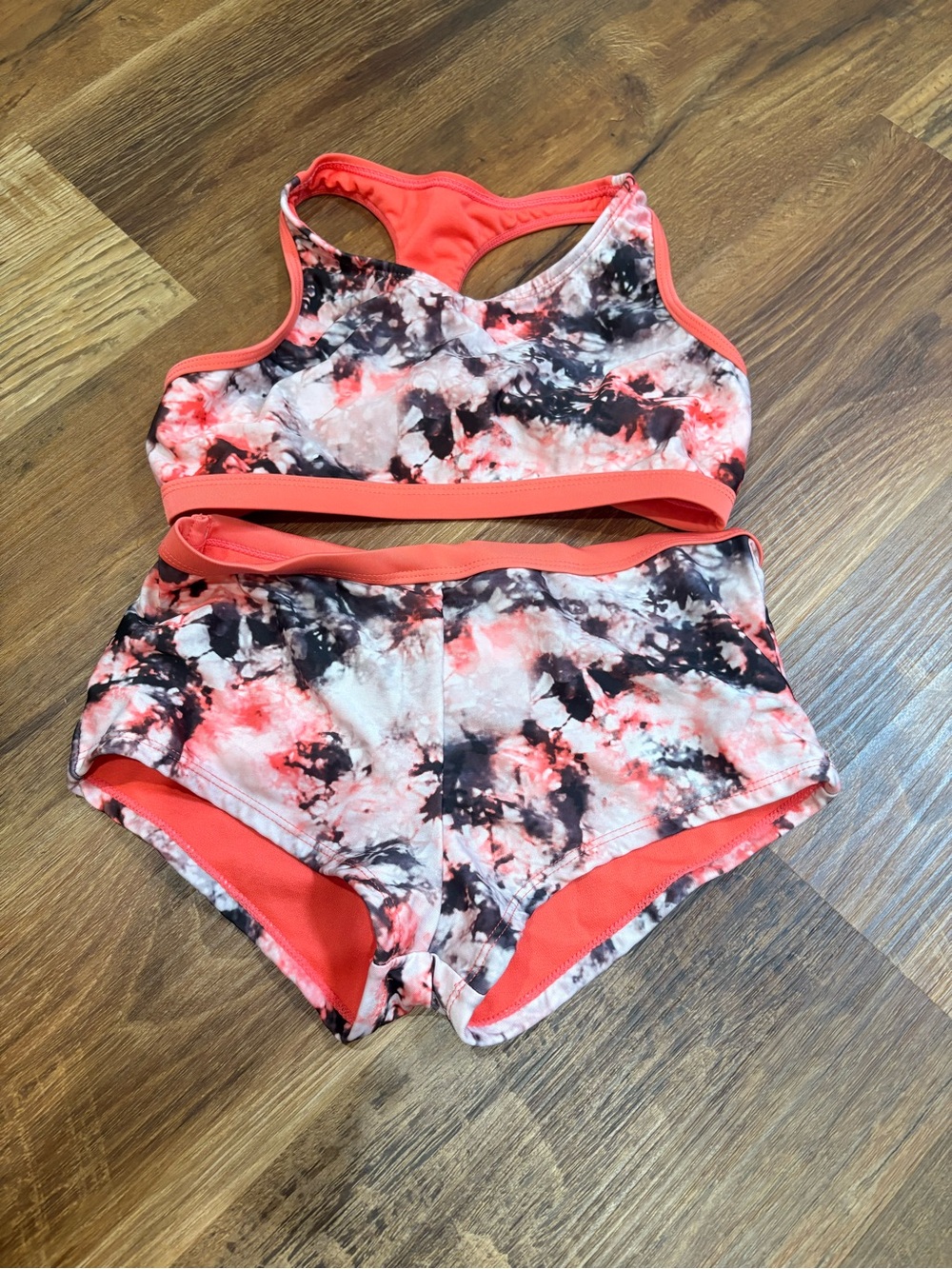 Kids Coral and Black Tie-Dye Two-Piece Athletic Set